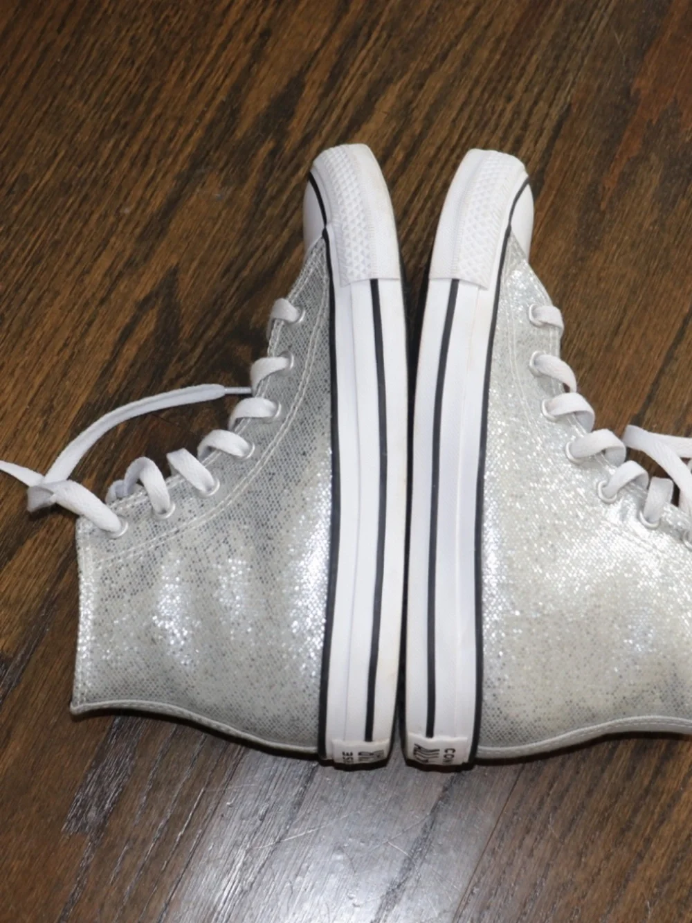 Converse Chuck Taylor All Star Glitter High Top Sneaker Shoes Size 3.5 Silver - Picture 6 of 11